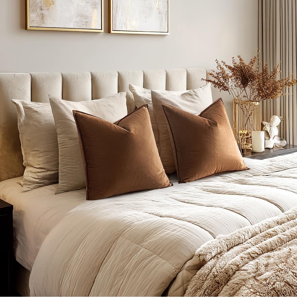🆕 Chocolate Brown VELVET Euro Accent Pillow Covers Luxury High End Hotel Vibes